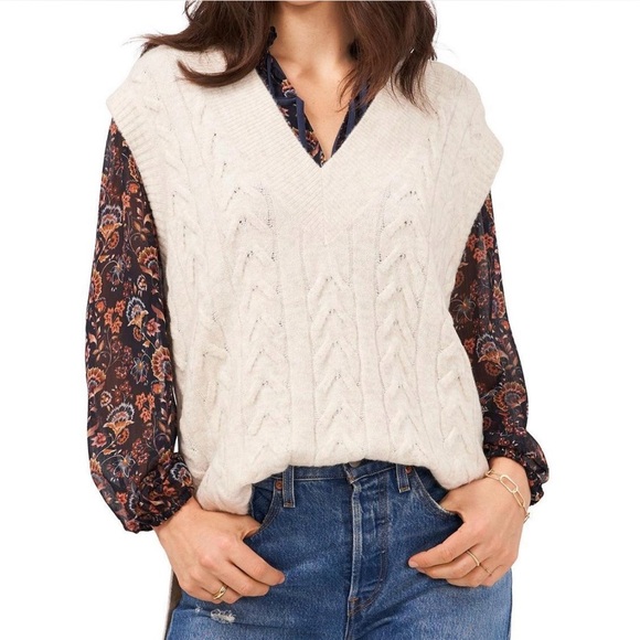 1. State Cable Sweater Vest V Neck - Picture 1 of 6
